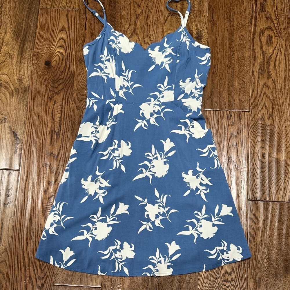 41 Hawthorn Blue Floral Spaghetti Strap Dress Sz SP
